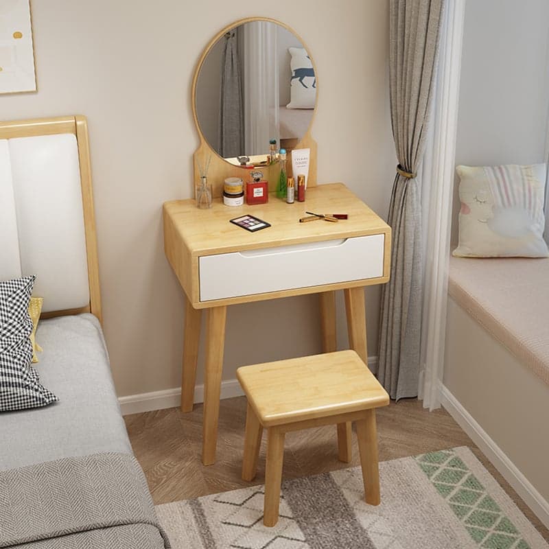 Contemporary Medium Wood Rubberwood Push-Pull Standing Makeup Vanity, No Suspended, Non-Upholstered Chair(s) thumbnail 3
