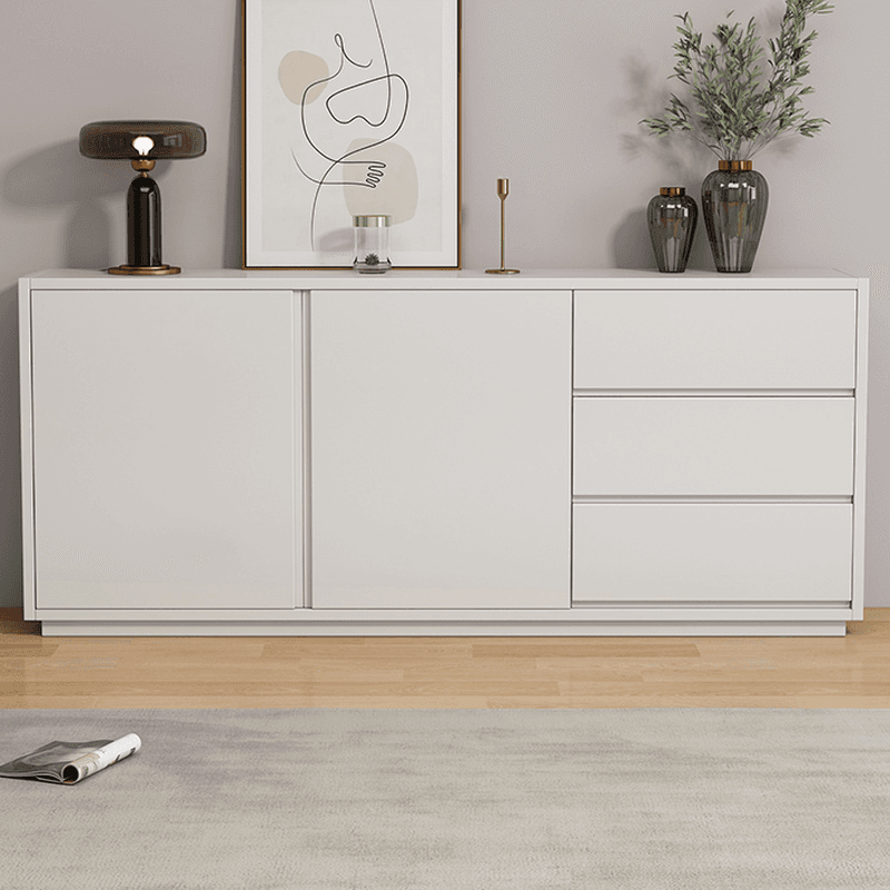 Sideboard with 3 Drawers, Cabinet, Standard Narrow Sizes, Four Internal Shelves, Wood Countertop, and 2 Doors