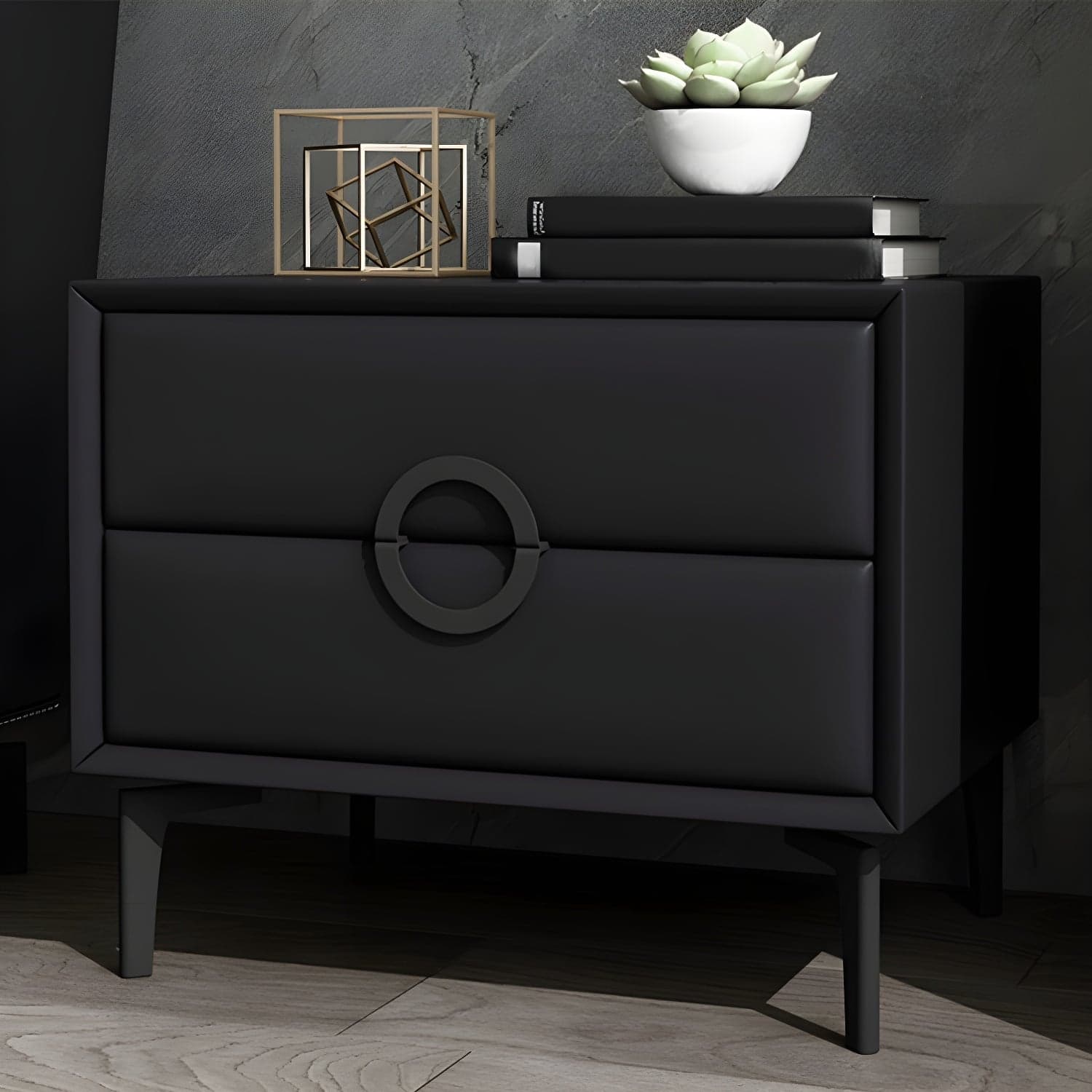 Glam Style Solid Wood Two Drawers Nightstand with Legs for Bedroom thumbnail 1