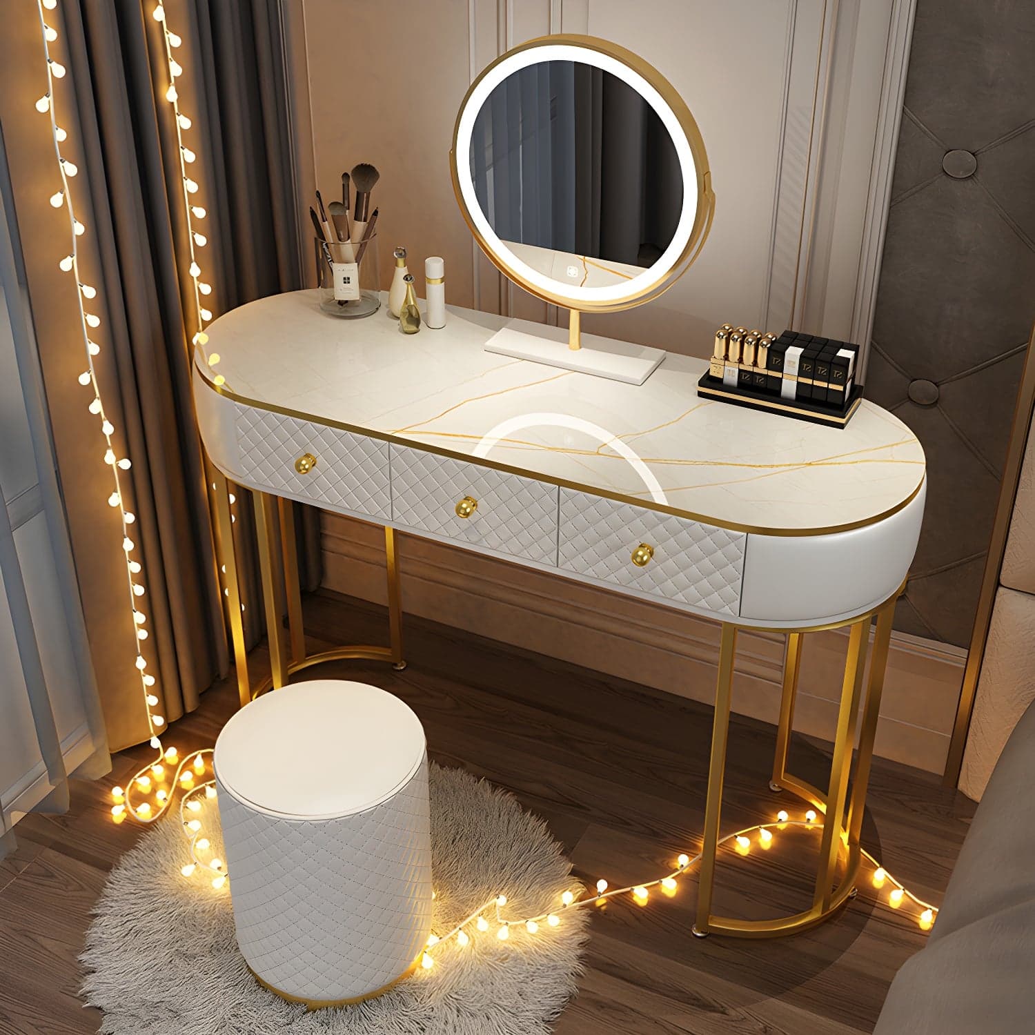 Scandinavian Wooden Vanity Dressing Table 29.9" H Bedroom Makeup Counter with Drawer thumbnail 6