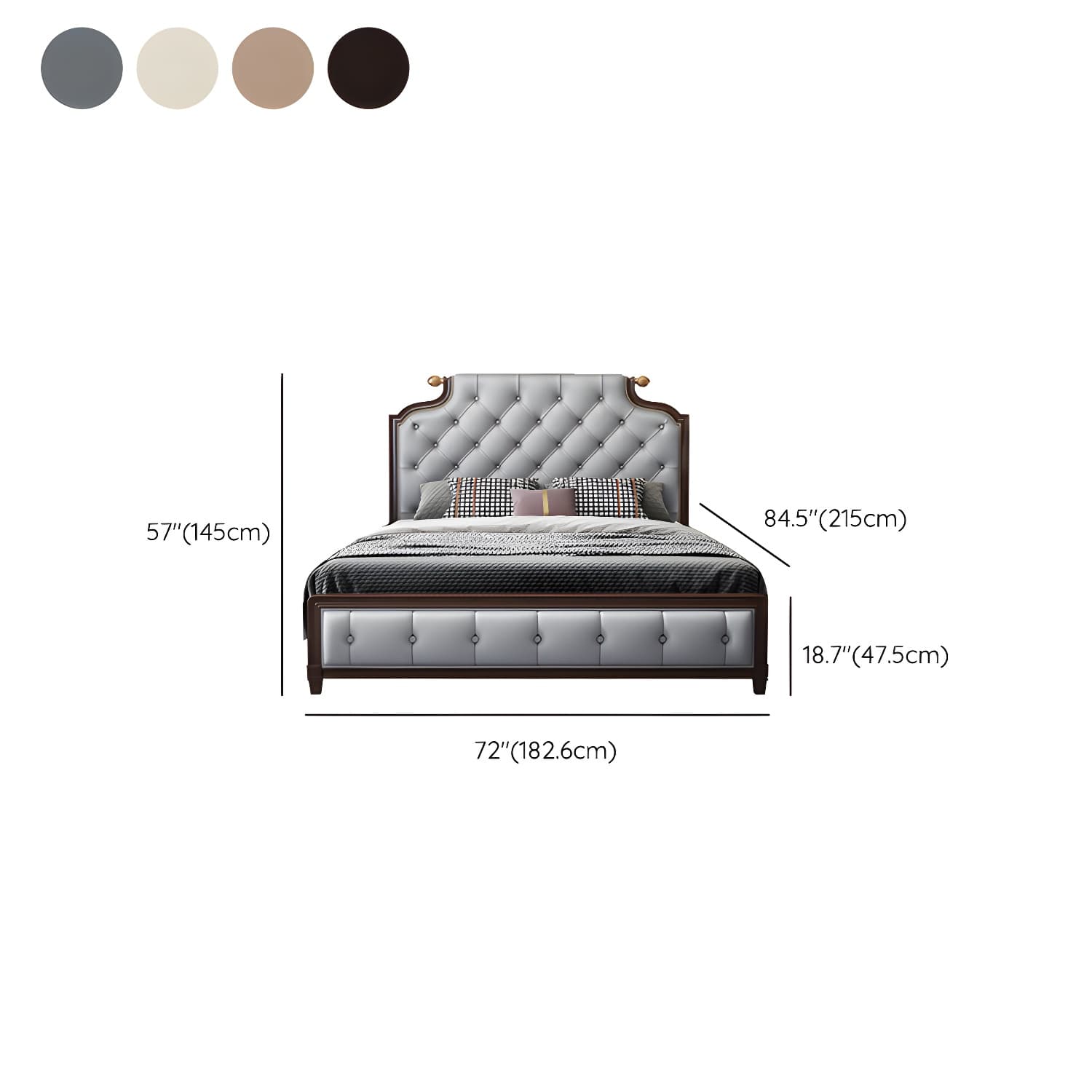 Tufted Upholstered Panel Bed with Nailhead Trim Victorian Solid Wood Bed Frame thumbnail 11