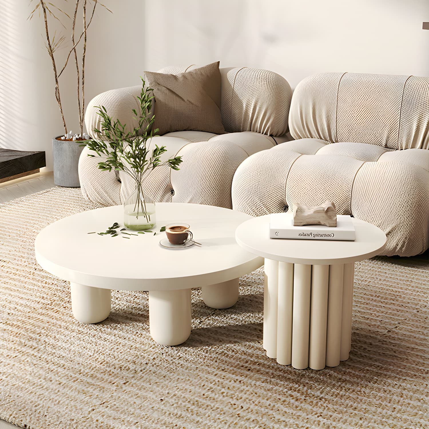Coffee Cocktail Table 4 Legs Round Wooden Scandinavian Brown thumbnail 4
