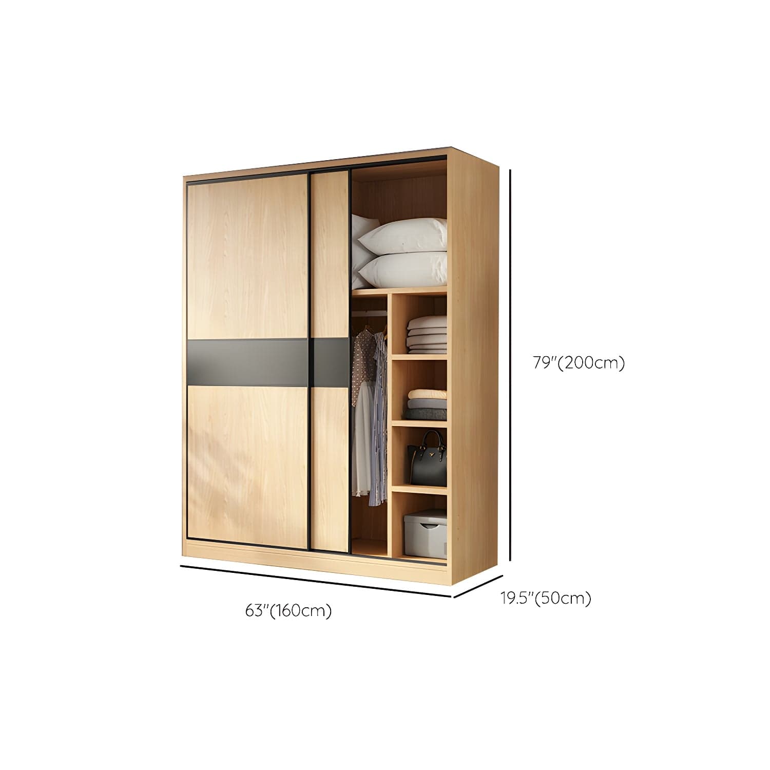 Light Wood Wardrobe Armoire with Sliding Doors, Clothing Rod, and Soft-Close Drawers - image 14