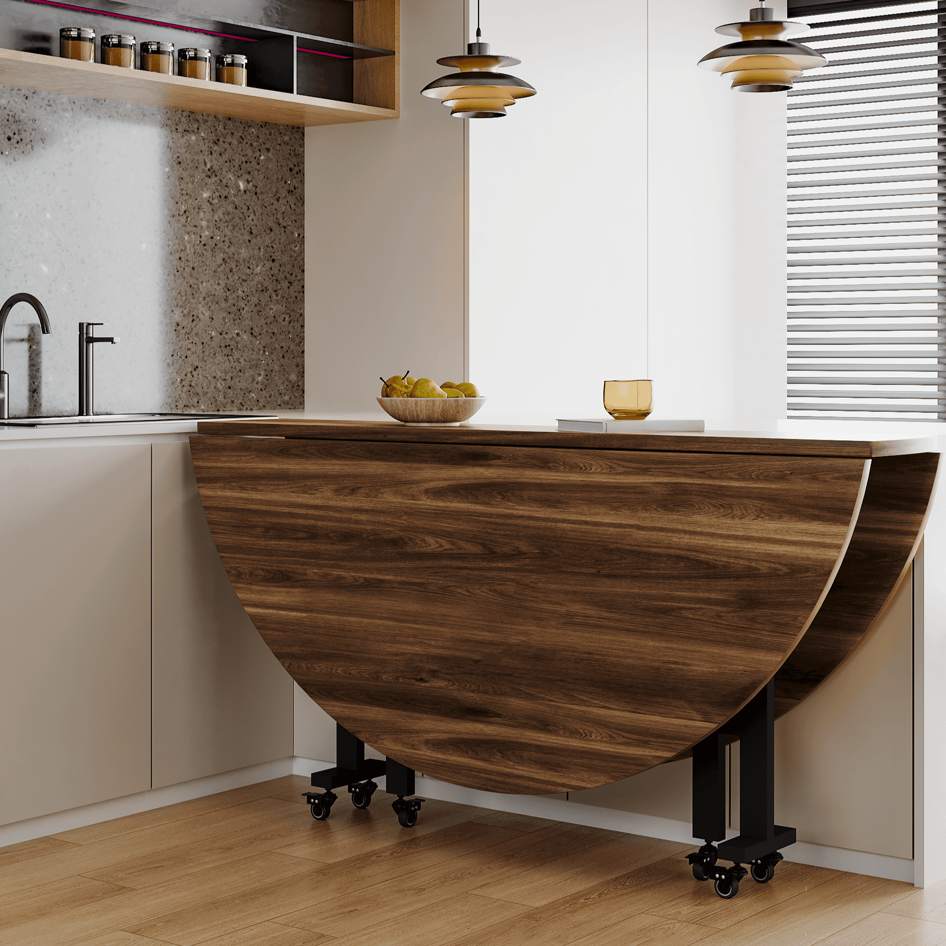 Simple Circular Weathered Wood Dining Table with MDF Top and Extendable Leaf Mechanism thumbnail 4