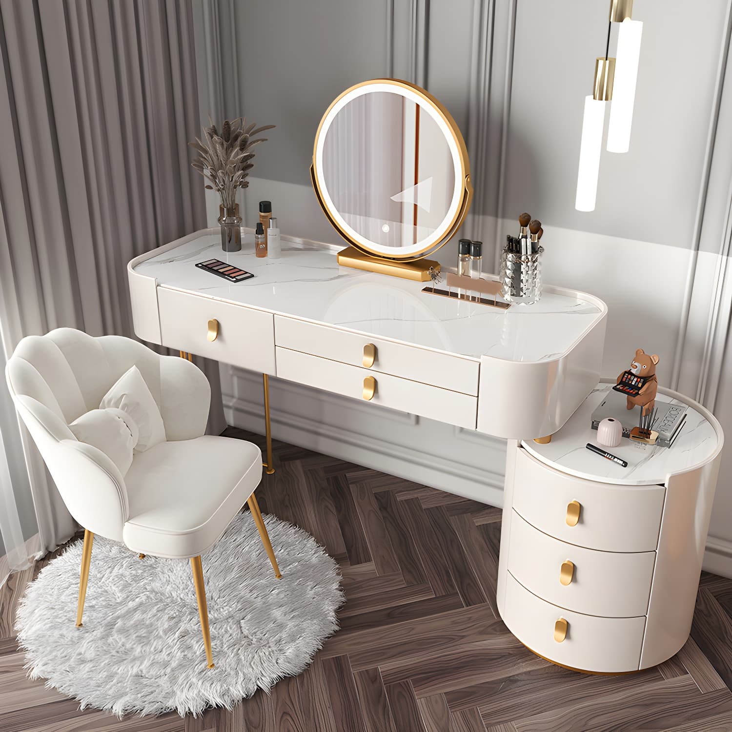 Lighted Mirror Makeup Vanity Desk Storage Box Makeup Vanity Set with Drawer thumbnail 4