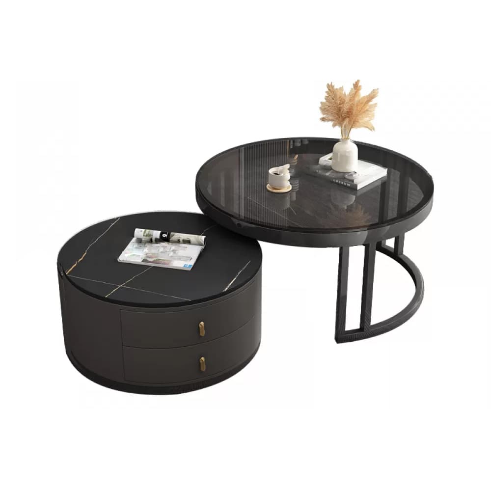 Round Nesting Coffee Table Set Frame Modern Storage Coffee Table thumbnail 1