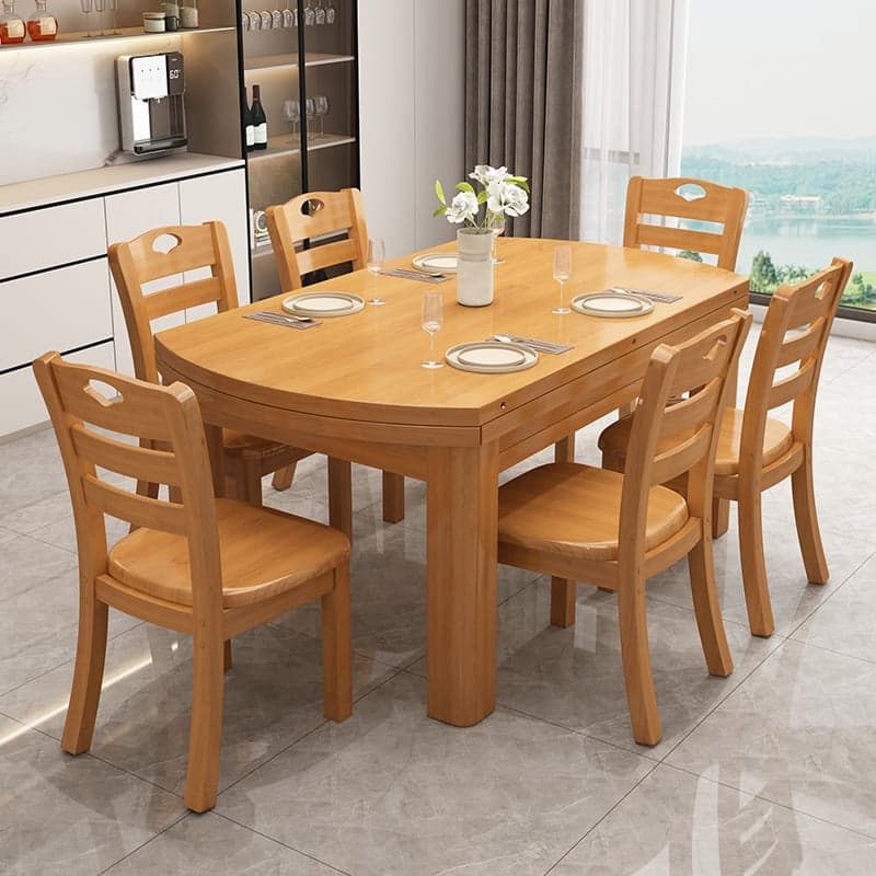 Oval Rubberwood Dining Table Set, Seats 6, Copper/Natural Finish thumbnail 3