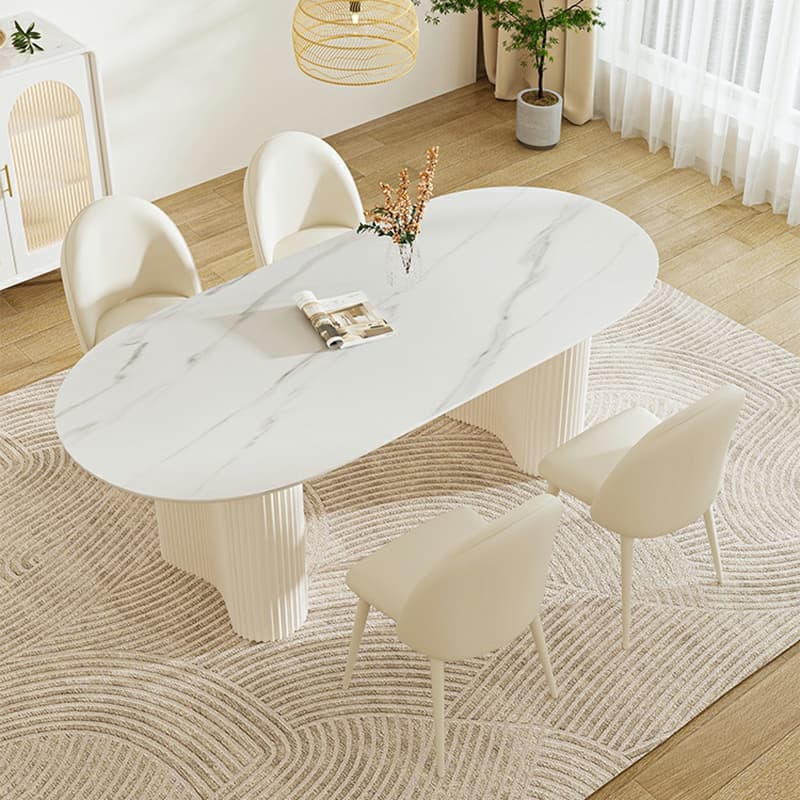 White Modern Stone Top Kitchen Dining Table with Metal Base for Home thumbnail 3