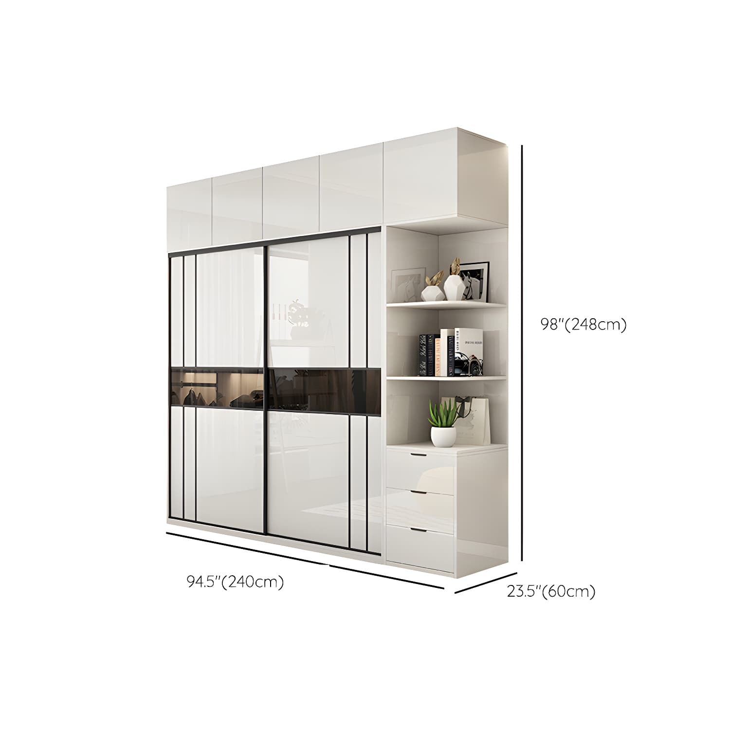 White Colour Wooden Wardrobe Cloth Rod Included Wardrobe Closet with Shelves thumbnail 29