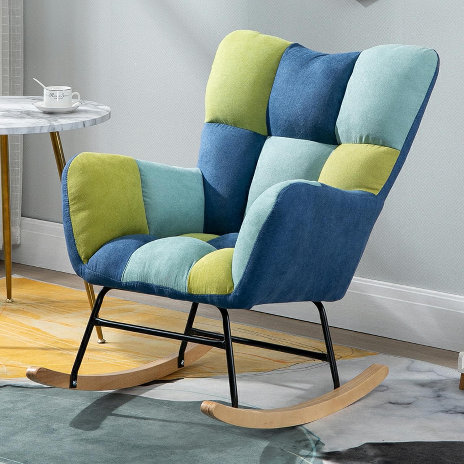 Stylish Modern Upholstered Rocking Chair with Tufted Design and Wood Legs - Support Up to 398 lbs thumbnail 3