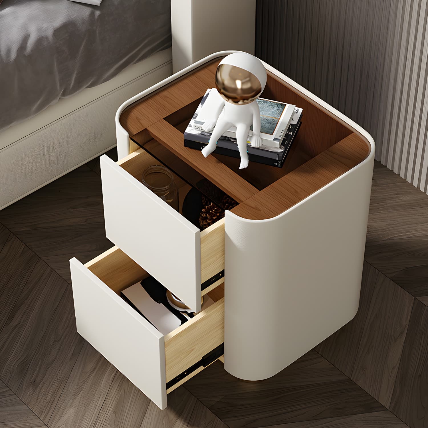 Wooden Nightstand with Tempered Glass 21.65" Tall 2 - Drawer Nightstand thumbnail 10