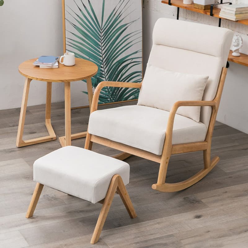 Indoor Use White Cotton Stationary Rocking Chair with Back & Arm thumbnail 3