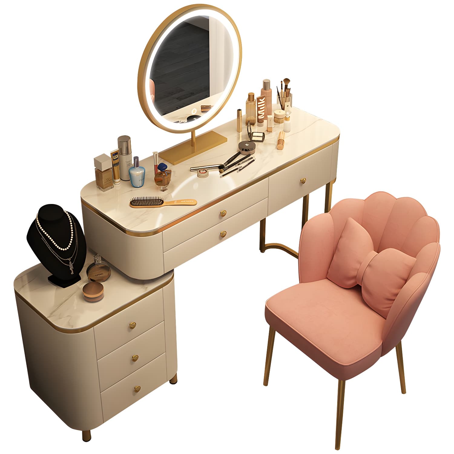 Scandinavian Wooden Vanity Desk in White Modern with Drawers Dressing Table thumbnail 7