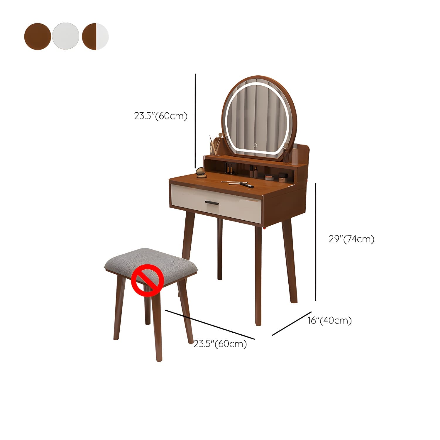 Traditional Bedroom With Drawer Solid Wood Lighted Mirror Make-up Vanity thumbnail 18
