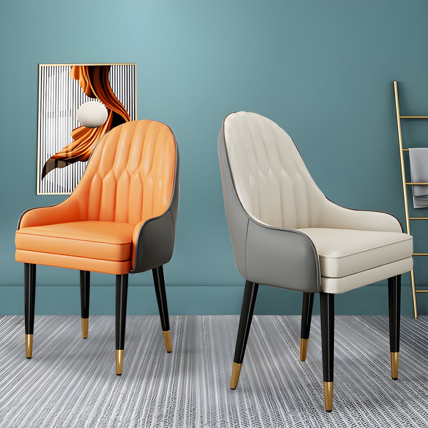 Glam Arm Chair with Upholstered Faux Leather, Solid Back, and Metal Legs thumbnail 26