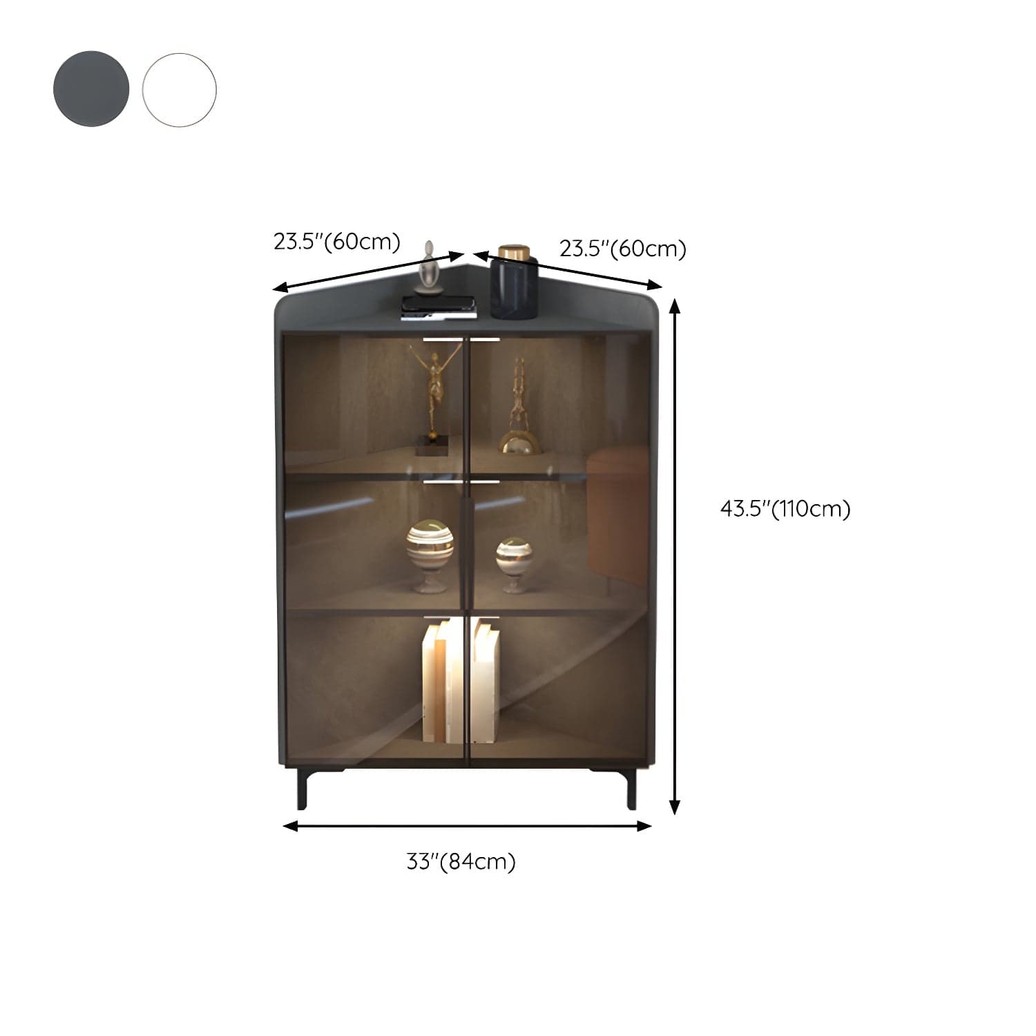 Scandinavian Corner Accent Cabinet with Glass Doors and Black Metal Base - Small Size thumbnail 12