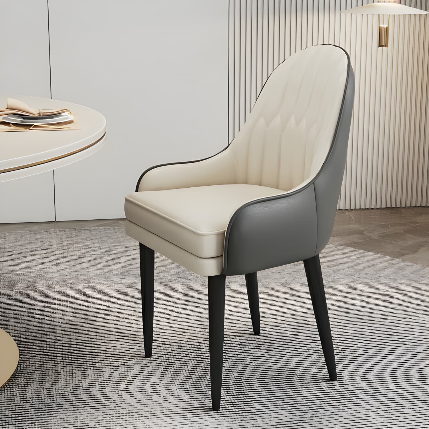 Glam Arm Chair with Upholstered Faux Leather, Solid Back, and Metal Legs thumbnail 1