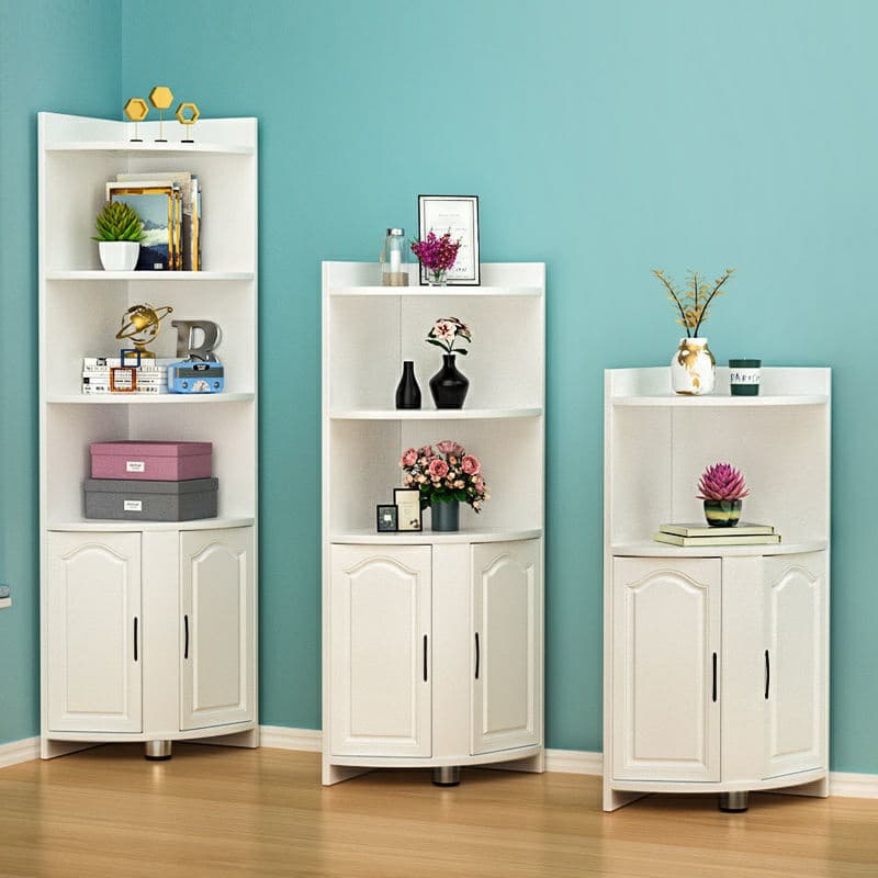 Modern Wood Corner Accent Cabinet with Open Shelves Wood Doors and 1 Cabinet for Living Room thumbnail 3
