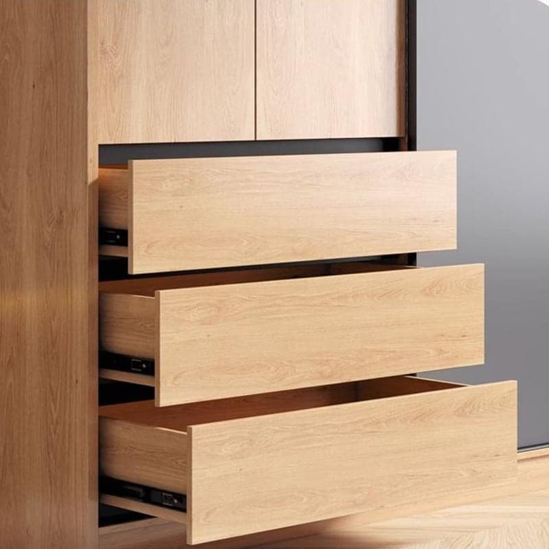3-Drawer 0-Cabinet Natural Wood Wardrobe Armoire with 3 Clothing Rods thumbnail 9