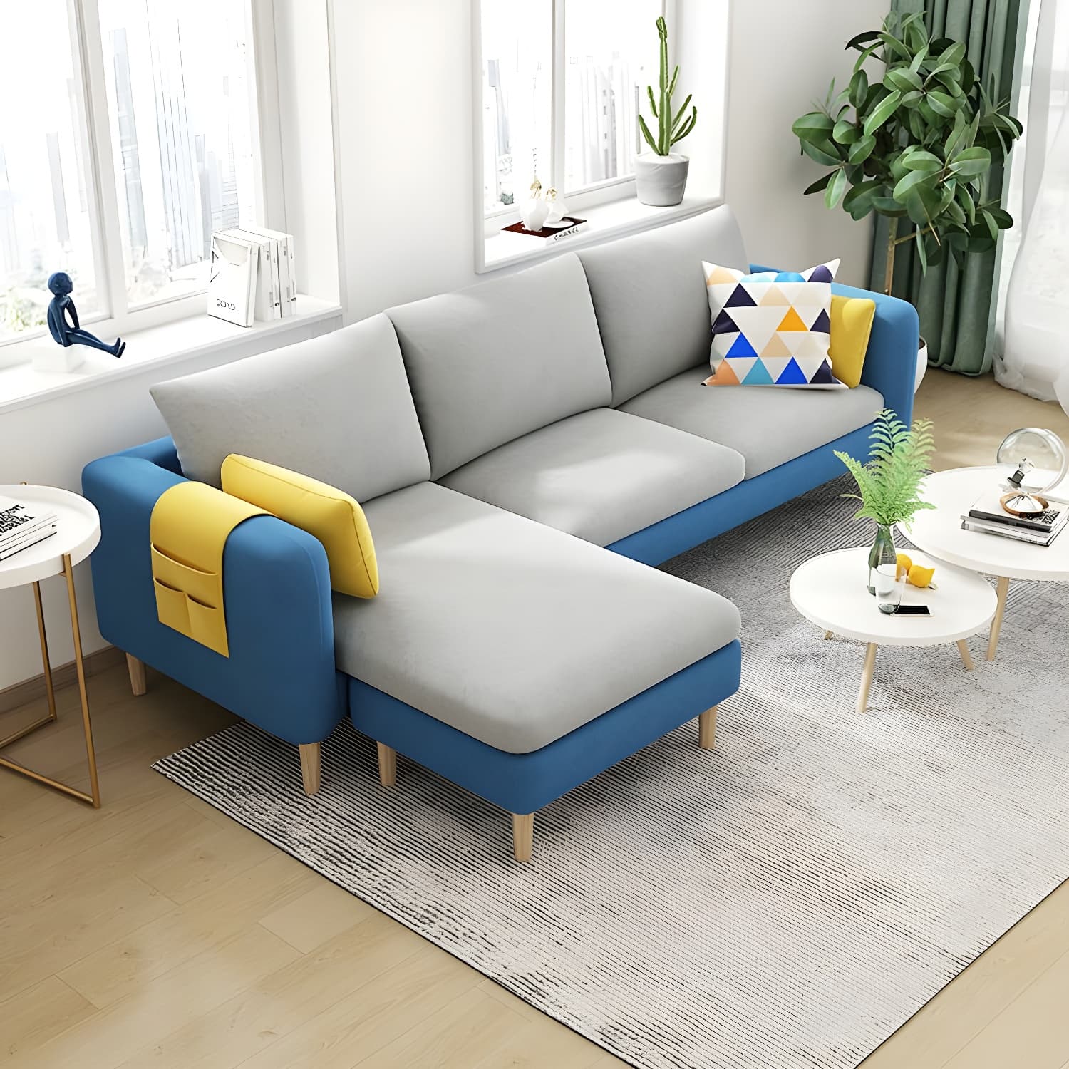 79.5" W L-Shaped Sectional Sofa with Square Arm and Bolster Pillows thumbnail 4