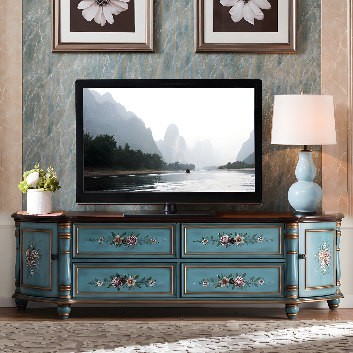 Traditional Birch Wood Media Console Matte Finish TV Media Stand with Drawers thumbnail 6