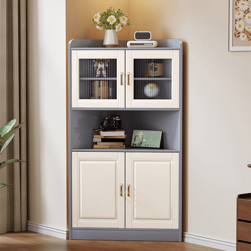 Independent Corner Utility Storage Cabinet in Cocoa/Gray/White with Grip Bars, 2 Exterior Shelves and 2 Cabinets/1 Cabinet in a Trendy Style, Glass-panel Door Included/Not Included thumbnail 2