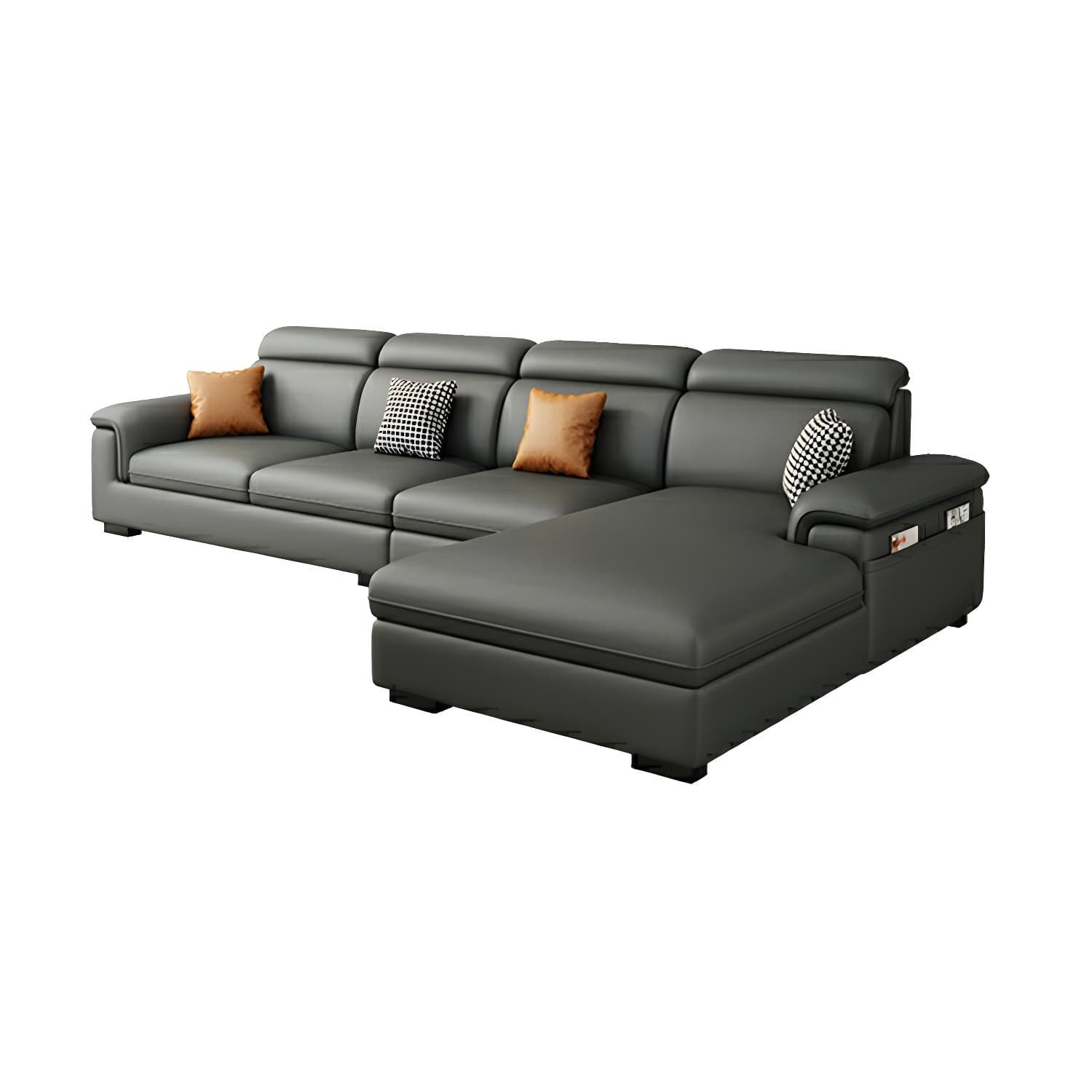 Modern Gray Stationary Sectional Sofa with Pillow Top Arm and Storage thumbnail 9