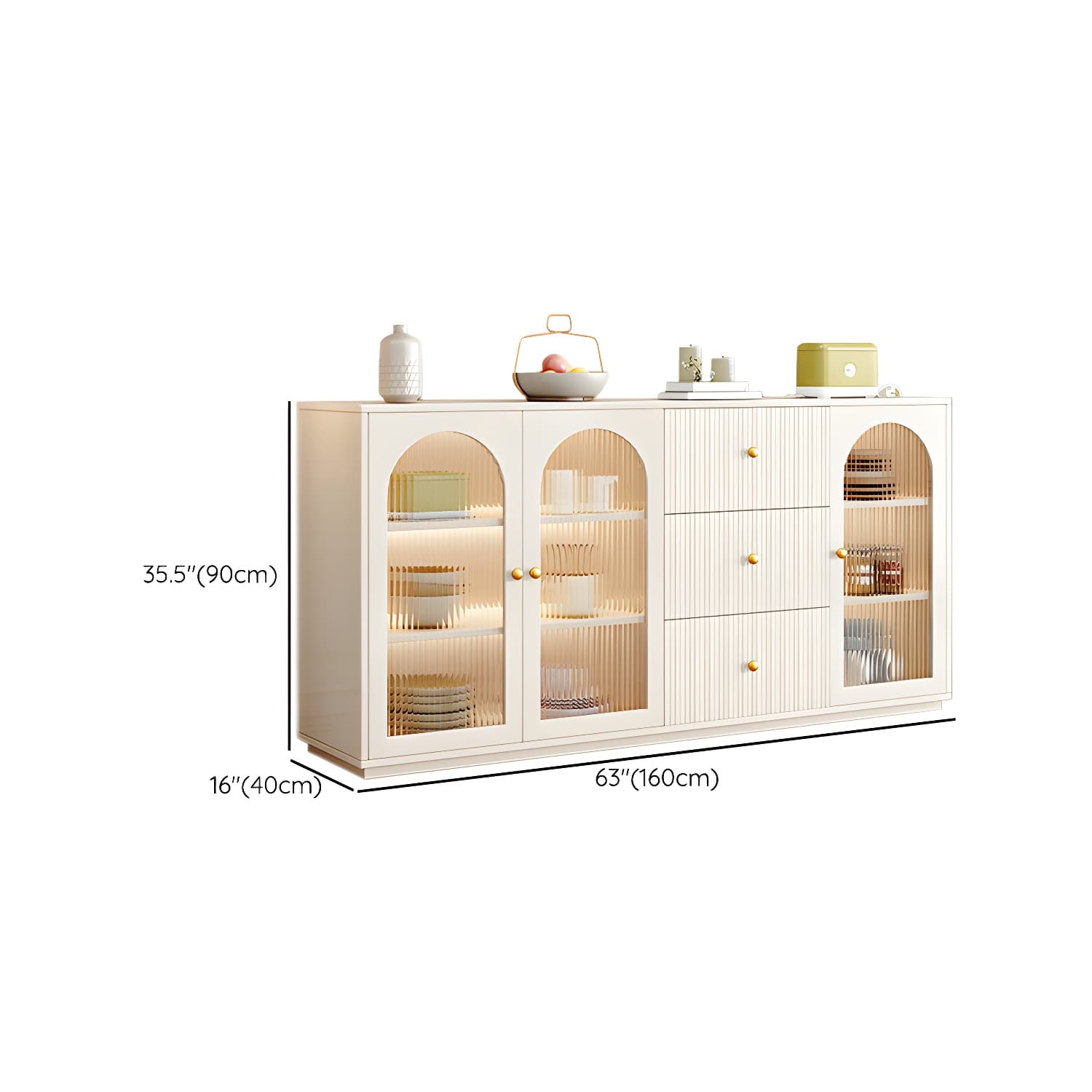 Glam White Wood Sideboard Credenza with Glass Doors and Adjustable Shelves thumbnail 17