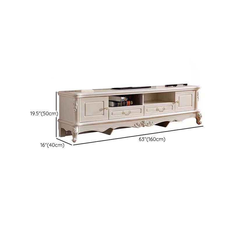 White Wood TV Stand with Drawers and Cabinets featuring Cable Management thumbnail 13