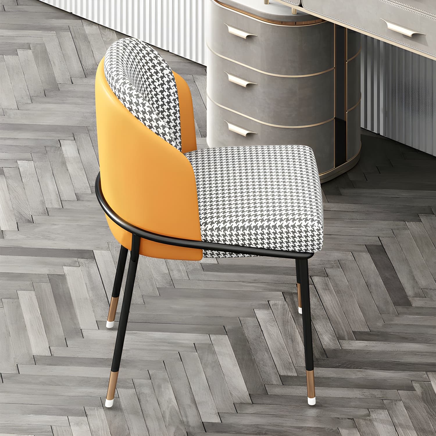 Glam Low-Back Upholstered Chair with Sleek Black Metal Legs for Kitchen & Dining thumbnail 23