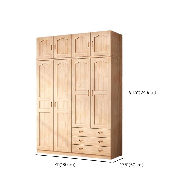 Natural Finish Minimalist Pine Wood Cabinet Armoire with 3-Drawer, Interior Shelves, and Clothing Rod thumbnail 15
