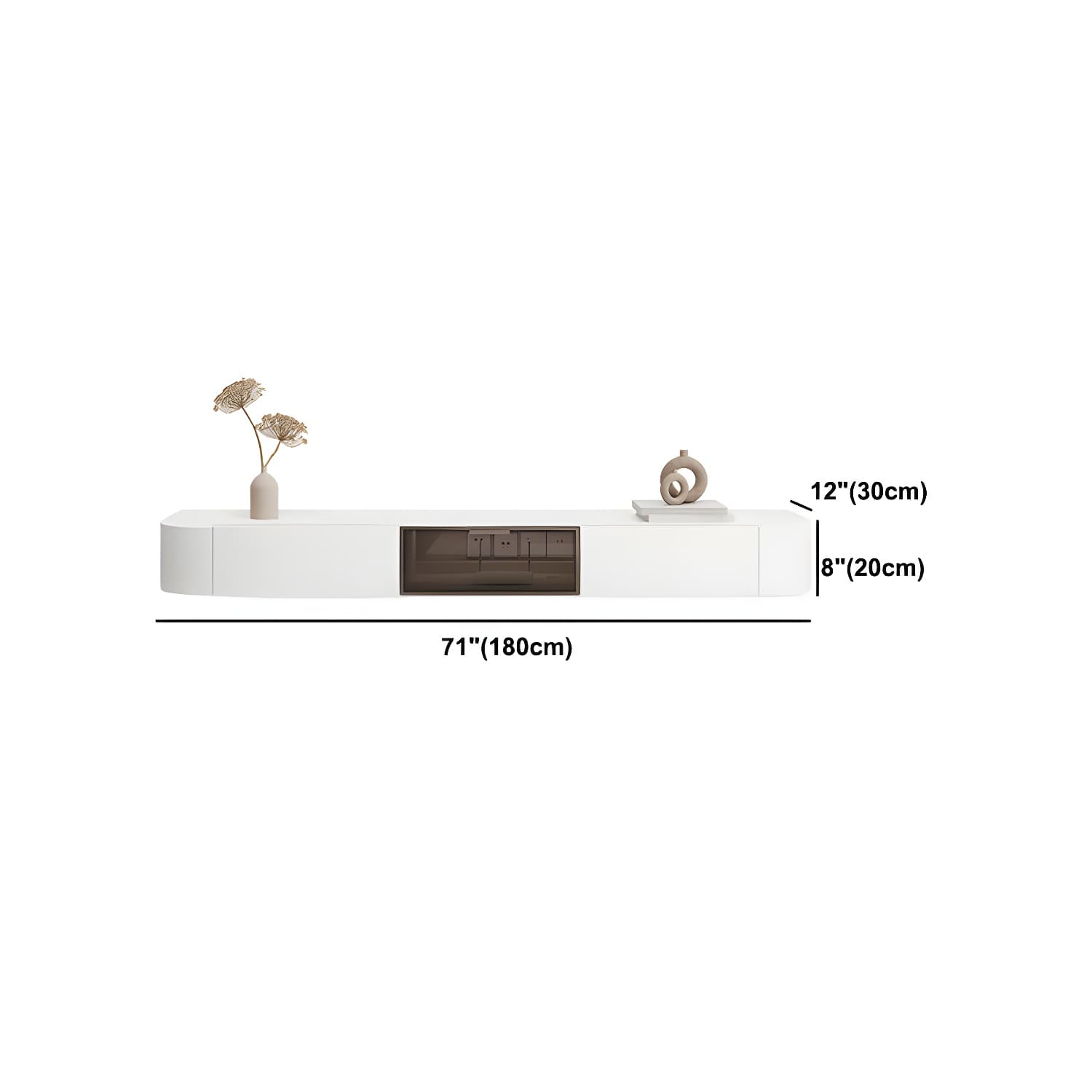 White Wall-mounted Media Stand with Drawers Contemporary TV Console, Faux Wood thumbnail 13