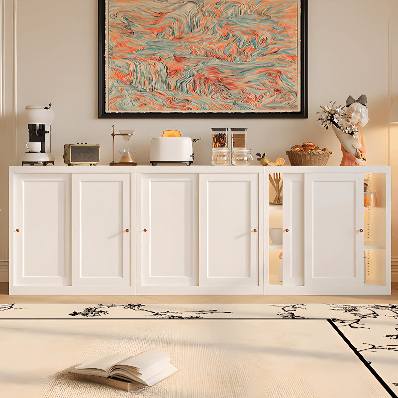 Simple Standard/Wide Sideboard with Metal Countertop, Pantry Hutch, Sliding Doors and Adaptable Shelf thumbnail 8