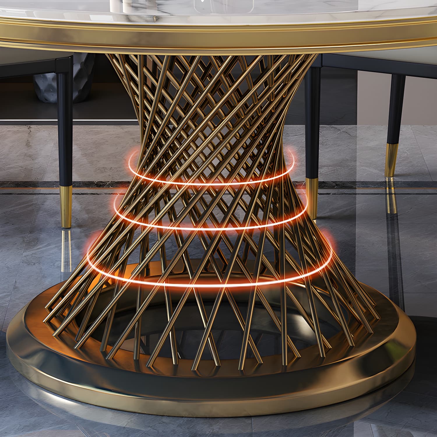 Glam Round Marble Dining Set with Gold Metal Pedestal Base - Fixed Table in White thumbnail 9