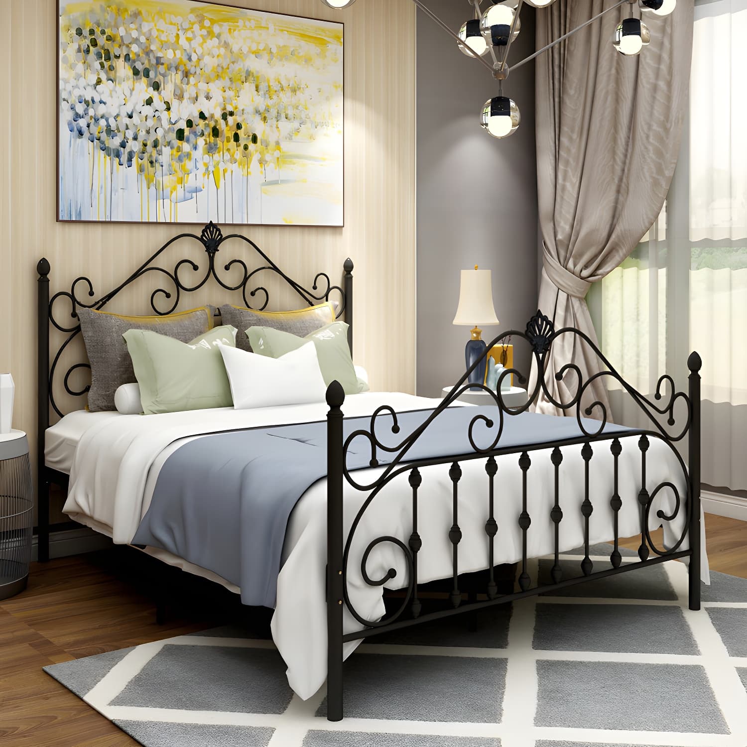 Glam Style Metal Iron Material with Headboard Gold/black/white Bed thumbnail 4