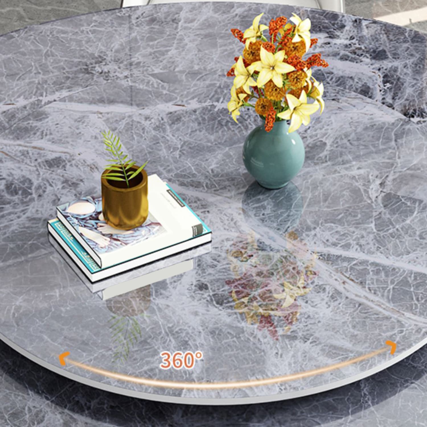 Round Stone Turntable Table Minimalist Furniture with Pedestal Base thumbnail 7