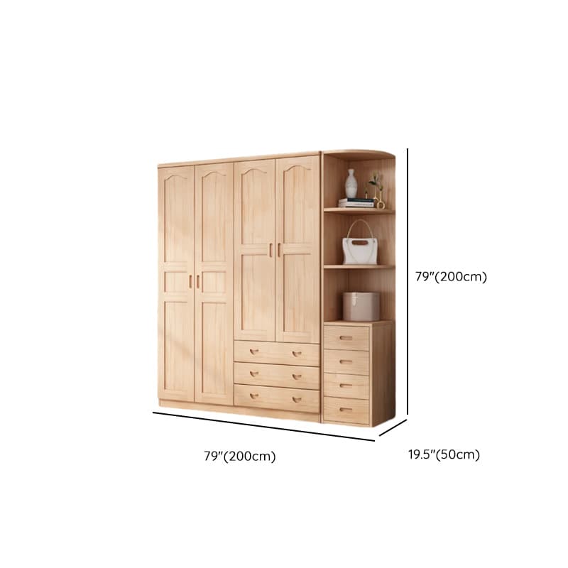 Modish Natural Color Reclaimed Wood Wardrobe Armoire with Soft Close Drawer, Soft Close Door thumbnail 26