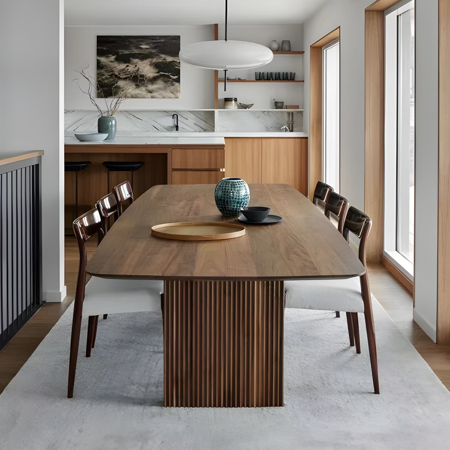 Pine Solid Wood Dining Site Table Modern Rectangle Double Pedestal Dining Table thumbnail 6