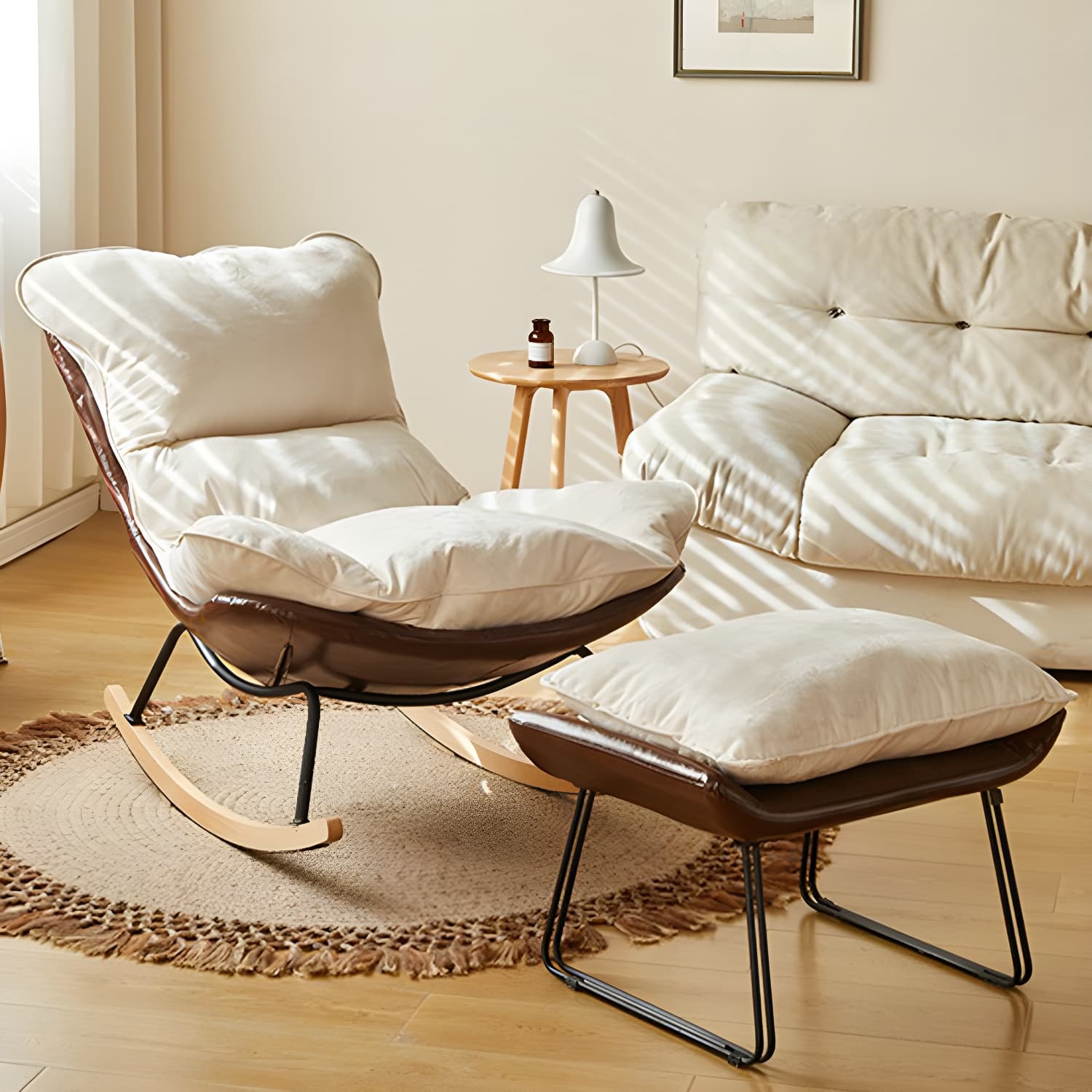 Stylish and Comfortable Modern Upholstered Rocking Chair with Natural Wood Legs thumbnail 10