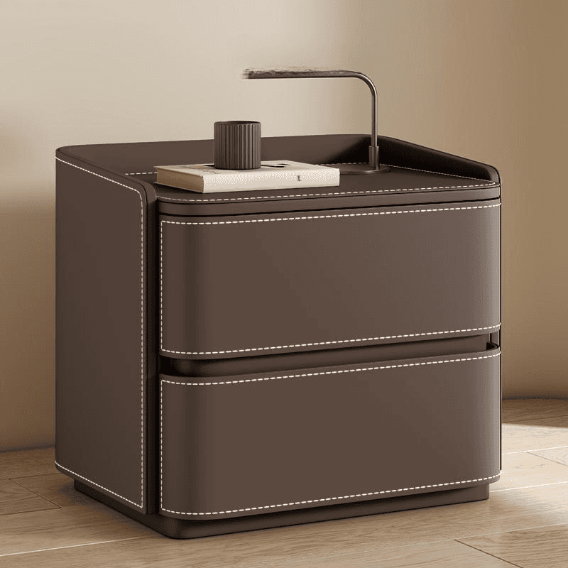 Modish Nightstand With Drawer Organization Featuring 2 Drawers and Pleather Countertop thumbnail 2