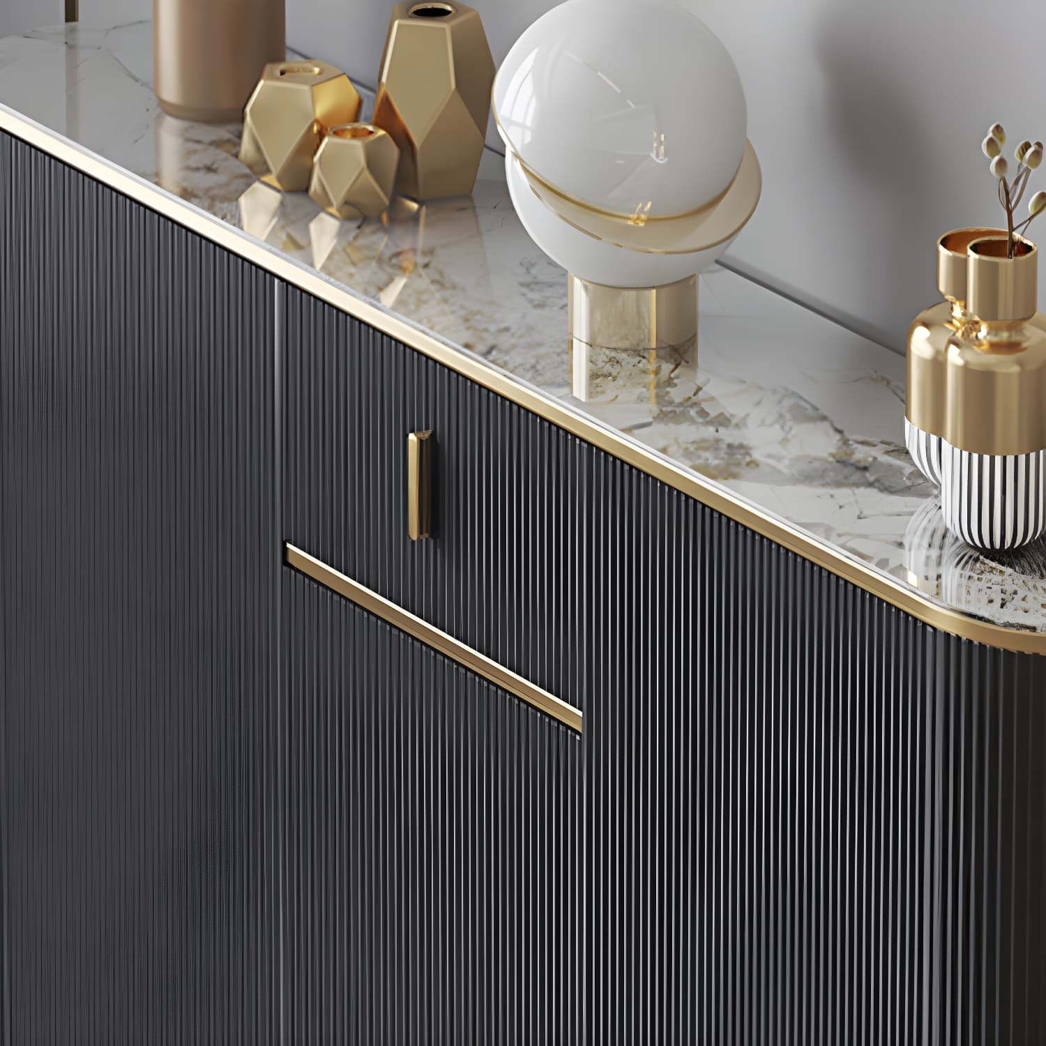 Glam Style Stone Top Sideboard Engineered Wood Side Board for Living Room thumbnail 10