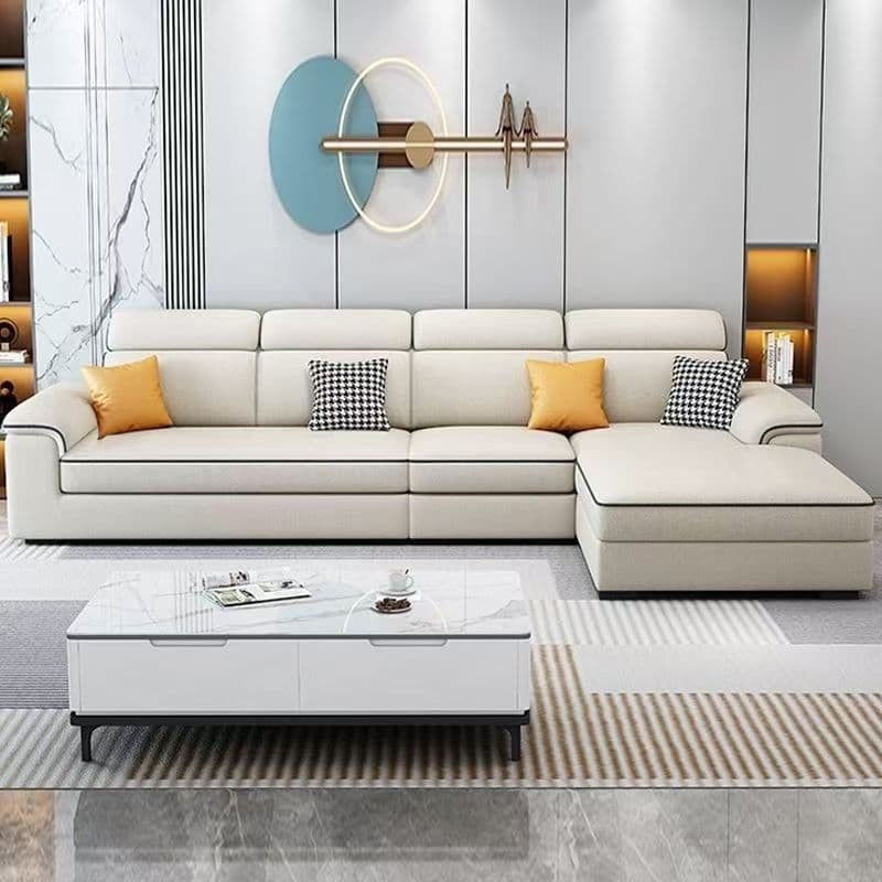 Casual L-Shape Stain Resistant Cream Sofa Recliner with Left/Right Hand Facing Square Arm and Chaise Component thumbnail 1