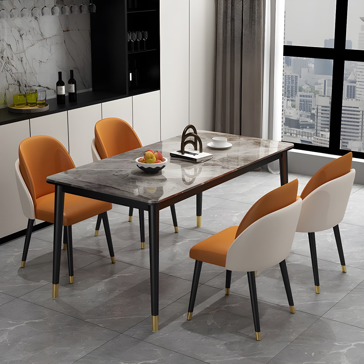 Glam Iron Dining Table Set 1/2/5/7 Pieces Rectangle Dinette Set with Sintered Stone Top thumbnail 3