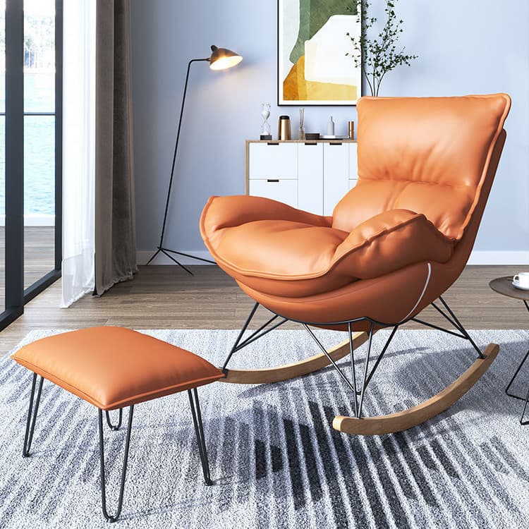 Modern Water Proof Cerulean/Dove Grey/Olive Green Upholstered Living Room Rocking Chair with Upholstered Footstool thumbnail 10