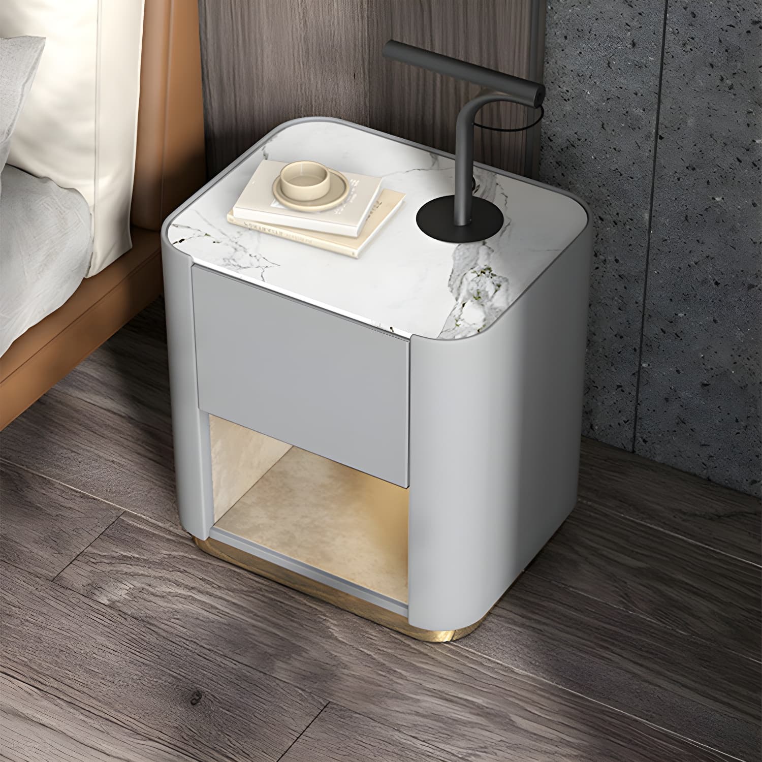 Contemporary Stone Top 1-Drawer, 1 Shelf Nightstand 21.65" Tall Nightstand thumbnail 4