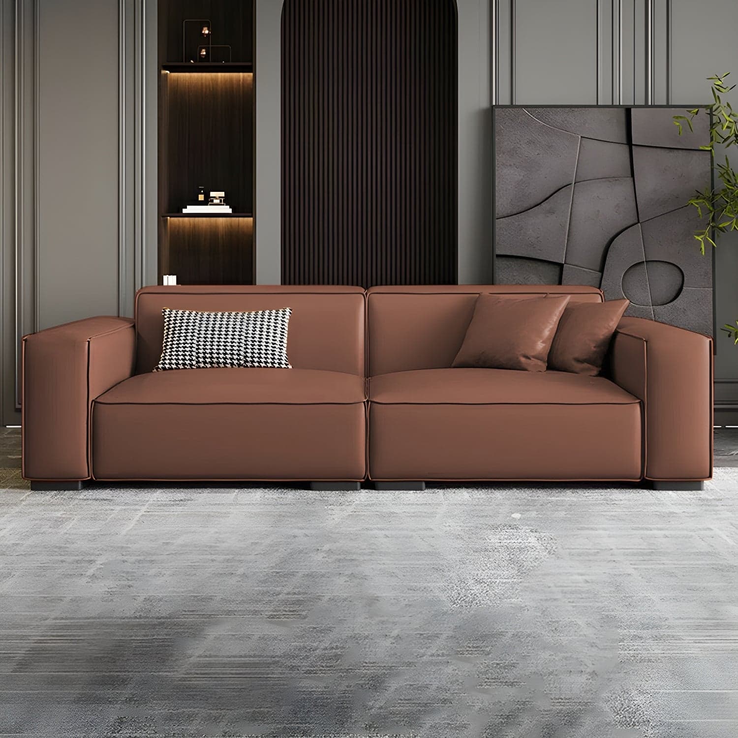 Extra Long Modern Wood Sofa with Stain Resistant Fabric and Seat for 5 People thumbnail 5