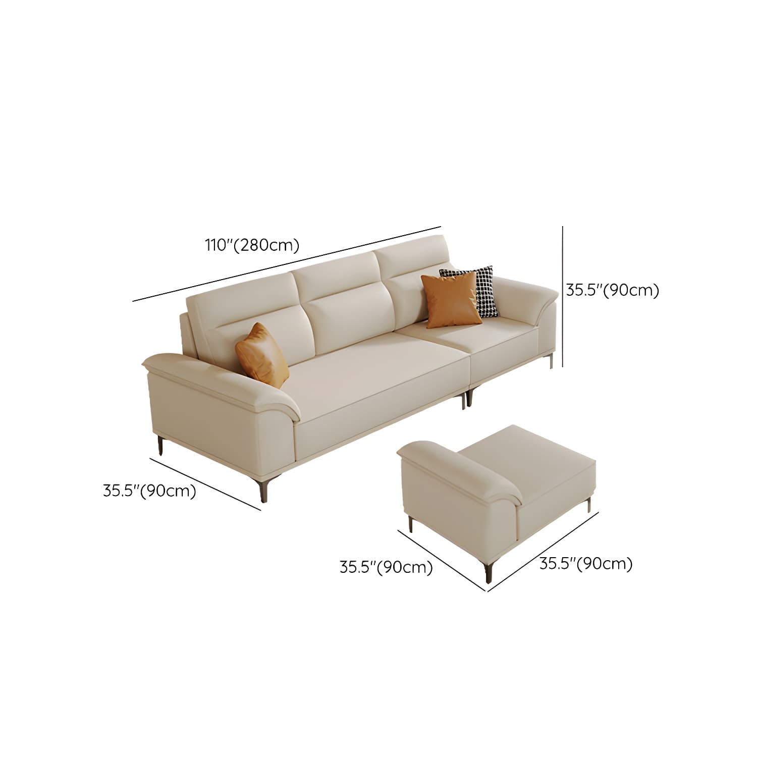Modern Beige Faux Leather Sofa with Ottoman Included - Pillow Top Arm and Cushion Back thumbnail 17