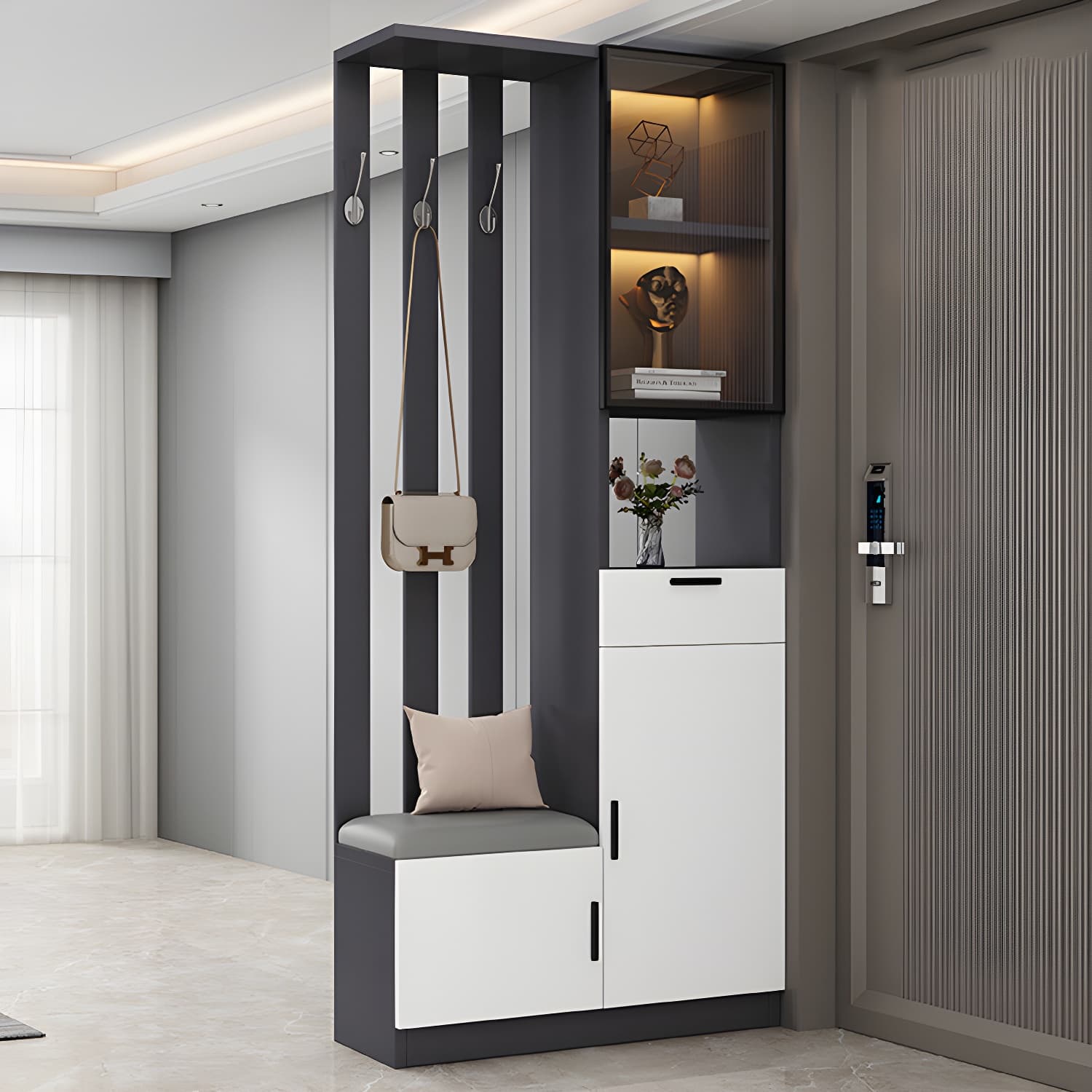 Contemporary Style Wooden 3-door Accent Cabinet with Drawer and Shelf thumbnail 1