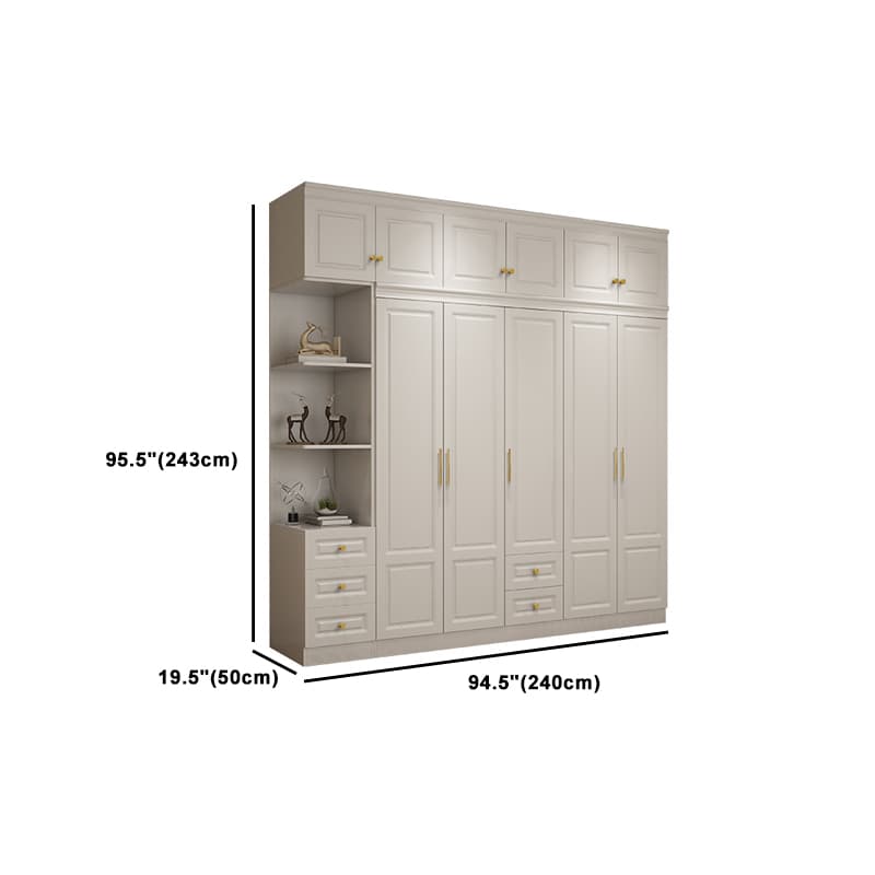 Art Deco Chalk Manufactured Wood Free Standing Interior Shelves Wardrobe with Soft Close Drawer and Hanging Rod thumbnail 30