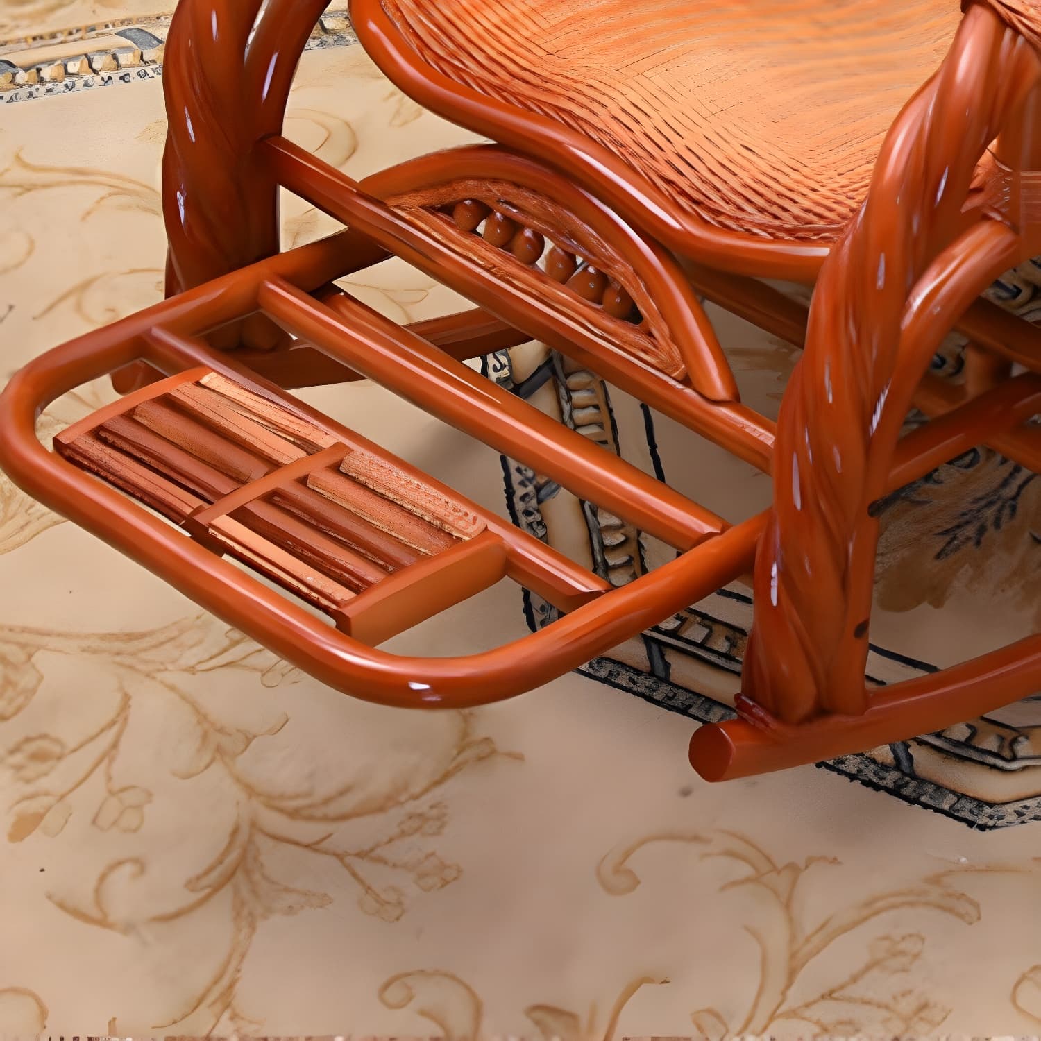 Traditional Spindle Rocking Chair Tobacco Finish with Pillow Rocker Chair Wicker thumbnail 10